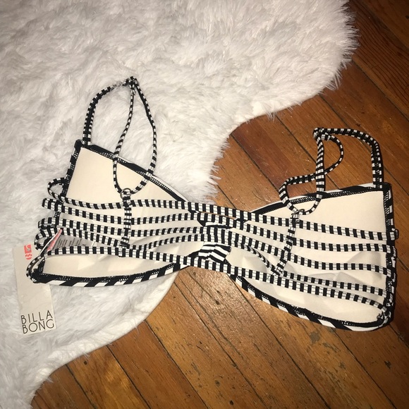 NWT Billabong Black & White Striped Bikini Top - Picture 4 of 5
